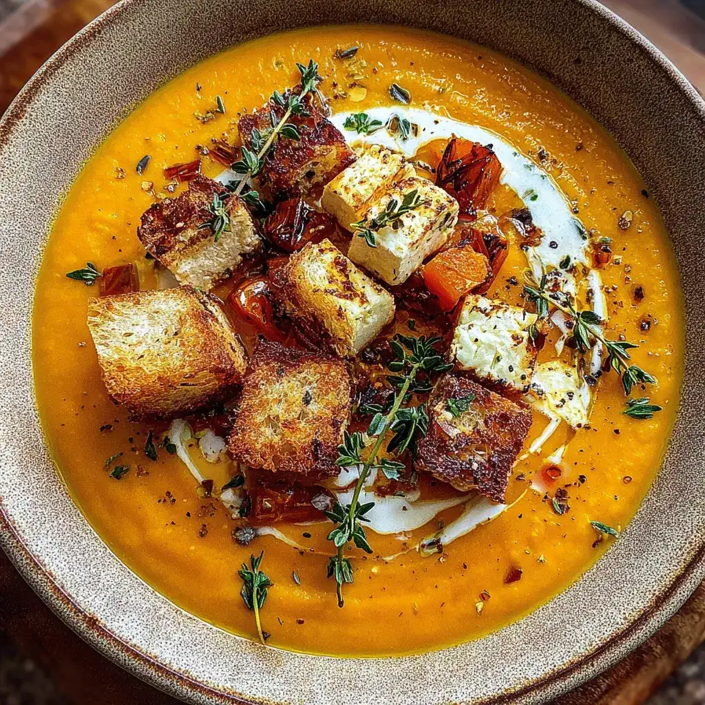 Roasted Feta Soup with Butternut Squash & Honey