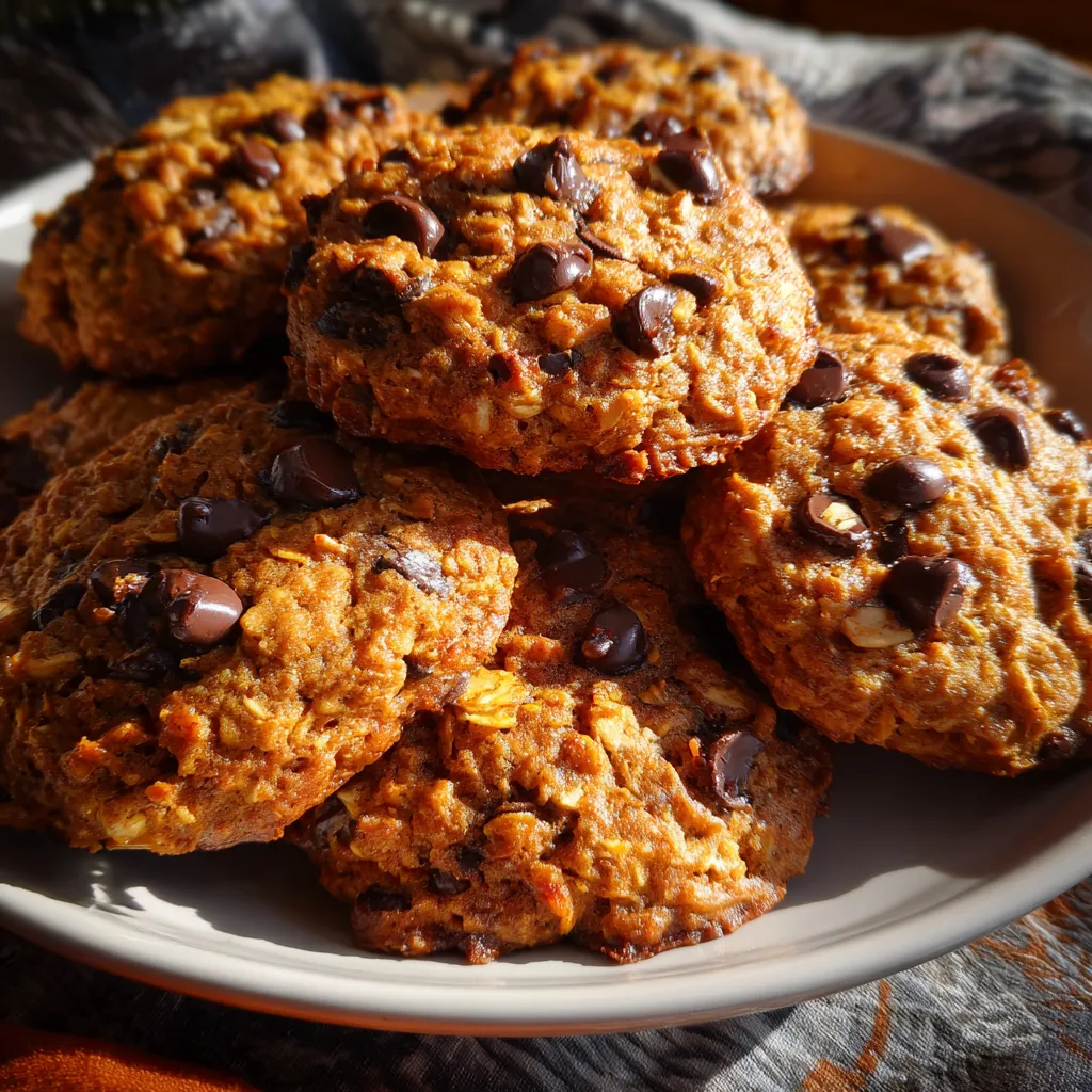 Chewy Pumpkin Oatmeal Chocolate Chip Cookies