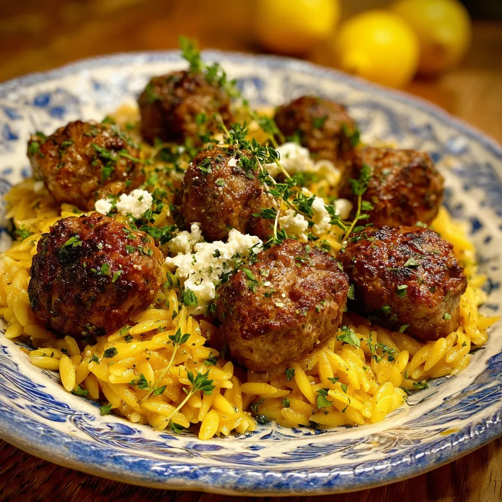 Lemon Thyme Meatballs with Pumpkin Orzo
