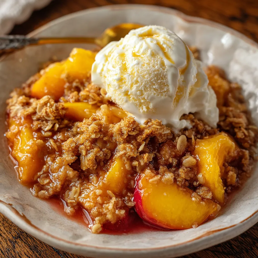 Warm Cinnamon-Spiced Baked Peach Crisp