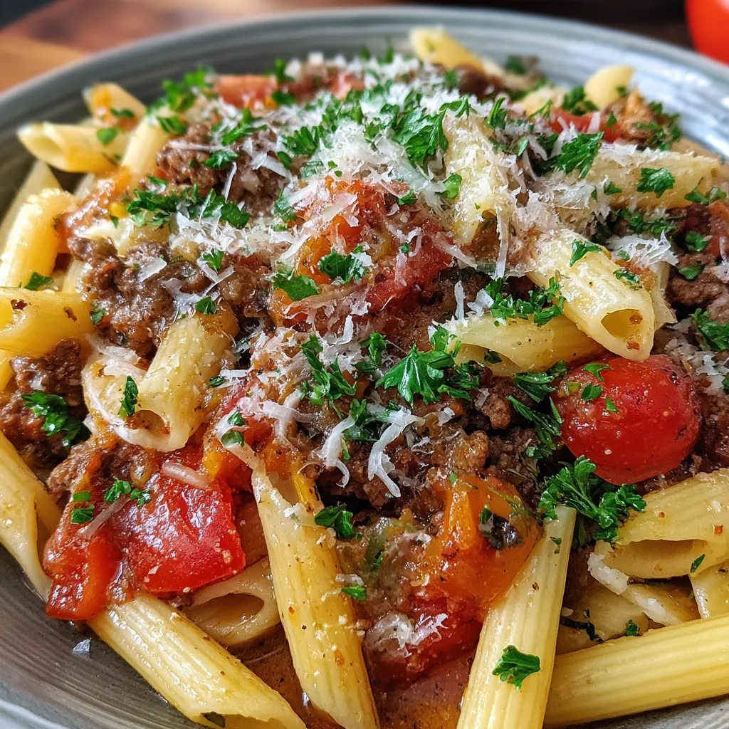 Slow Cooker Garlic Beef Pasta