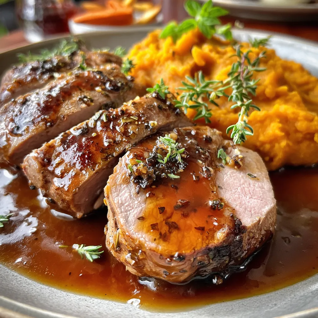 Pork Tenderloin with Apple Cider Glaze &amp; Sweet Potato Mash