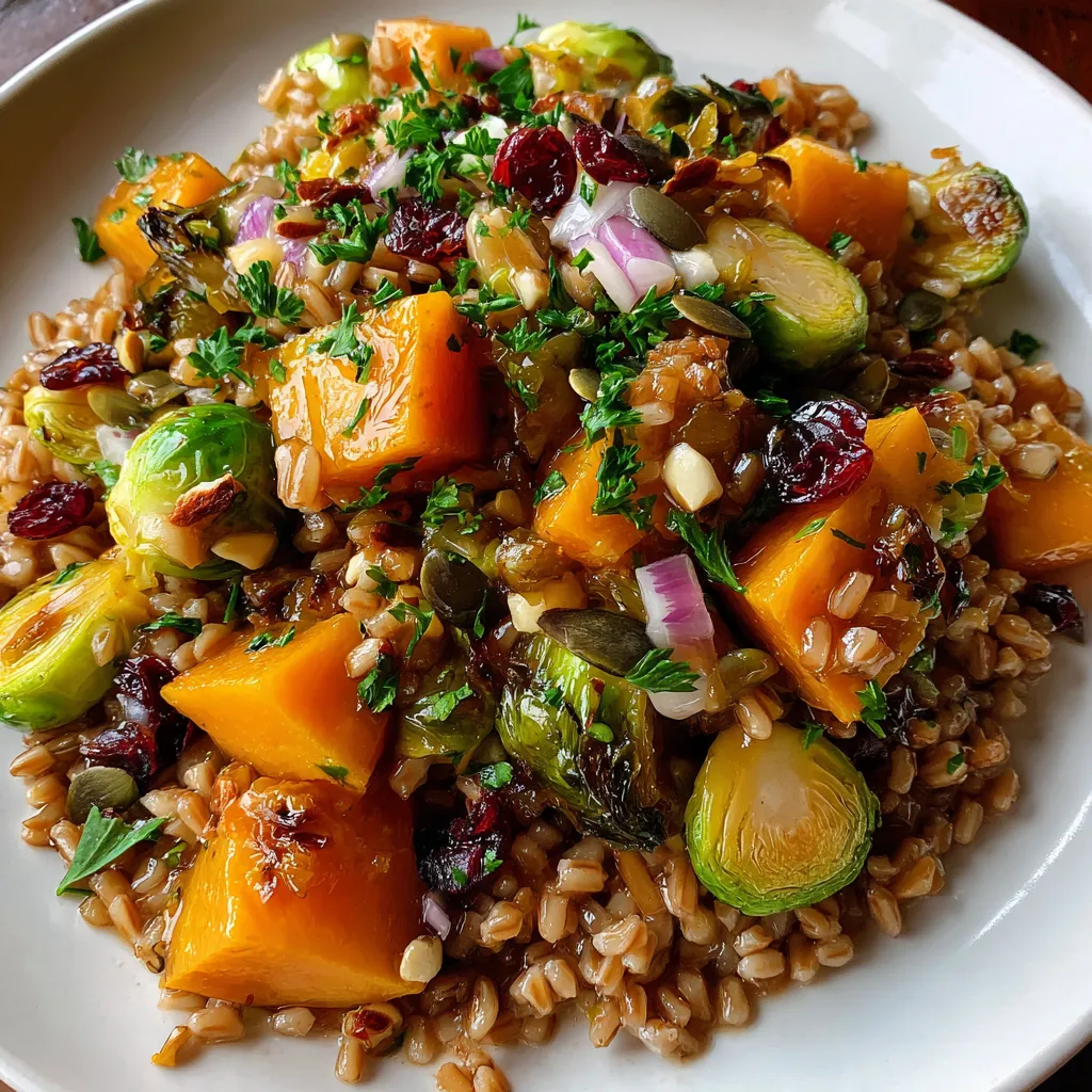Fall Farro Salad with Butternut Squash & Brussels Sprouts
