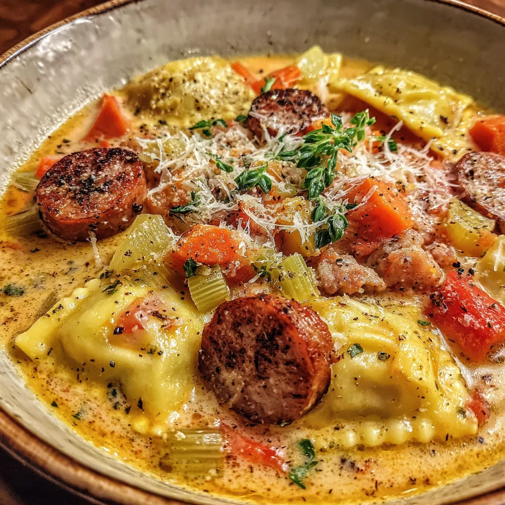 Creamy Ravioli Soup with Sausage