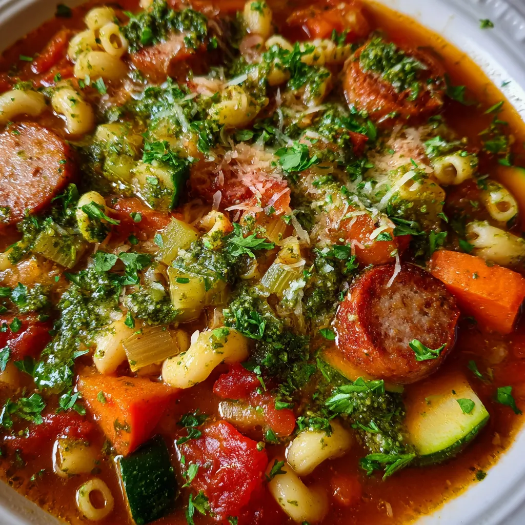Minestrone with Sausage and Pesto