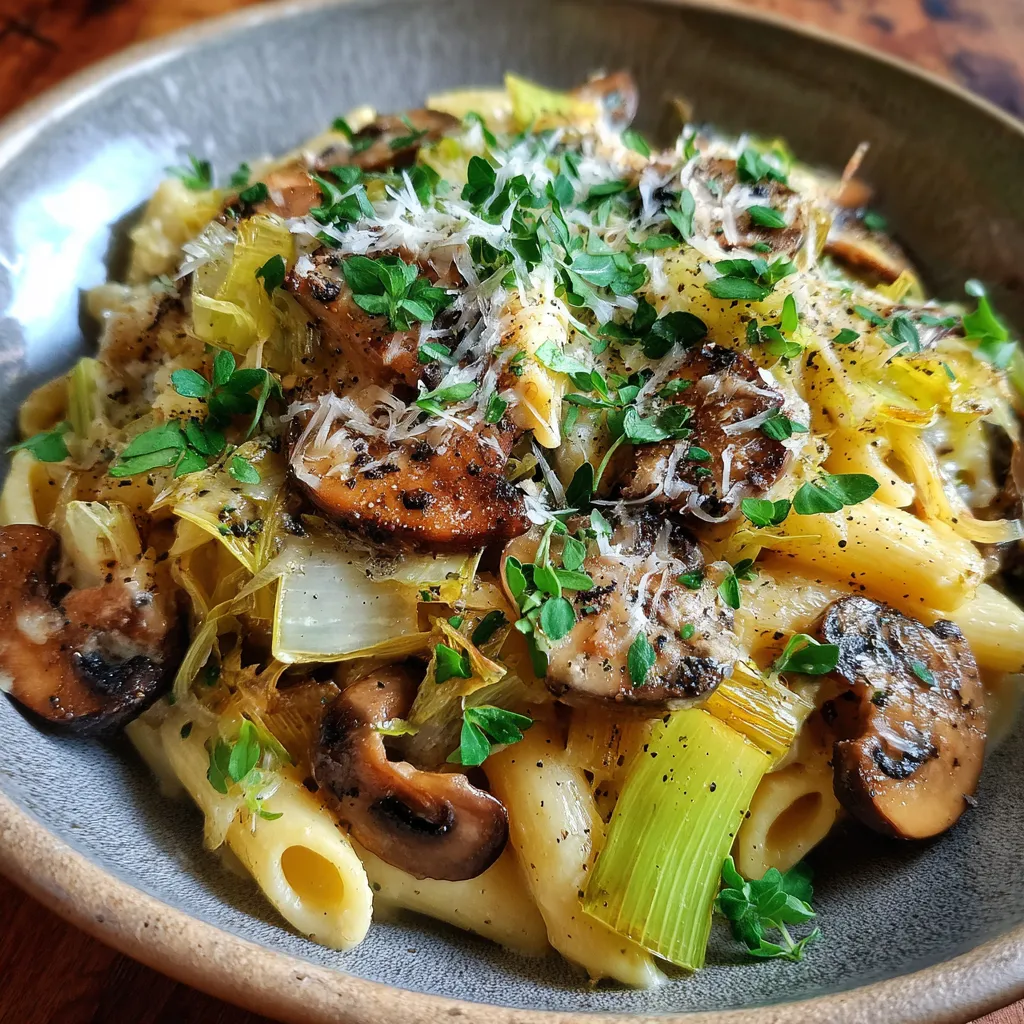 Caramelized Leek and Mushroom Gruyere Pasta