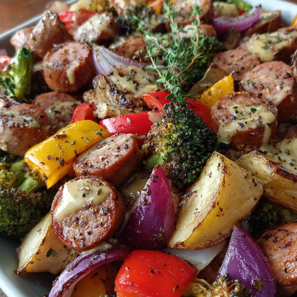 Sheet Pan Sausage and Veggies with Maple Dijon Sauce