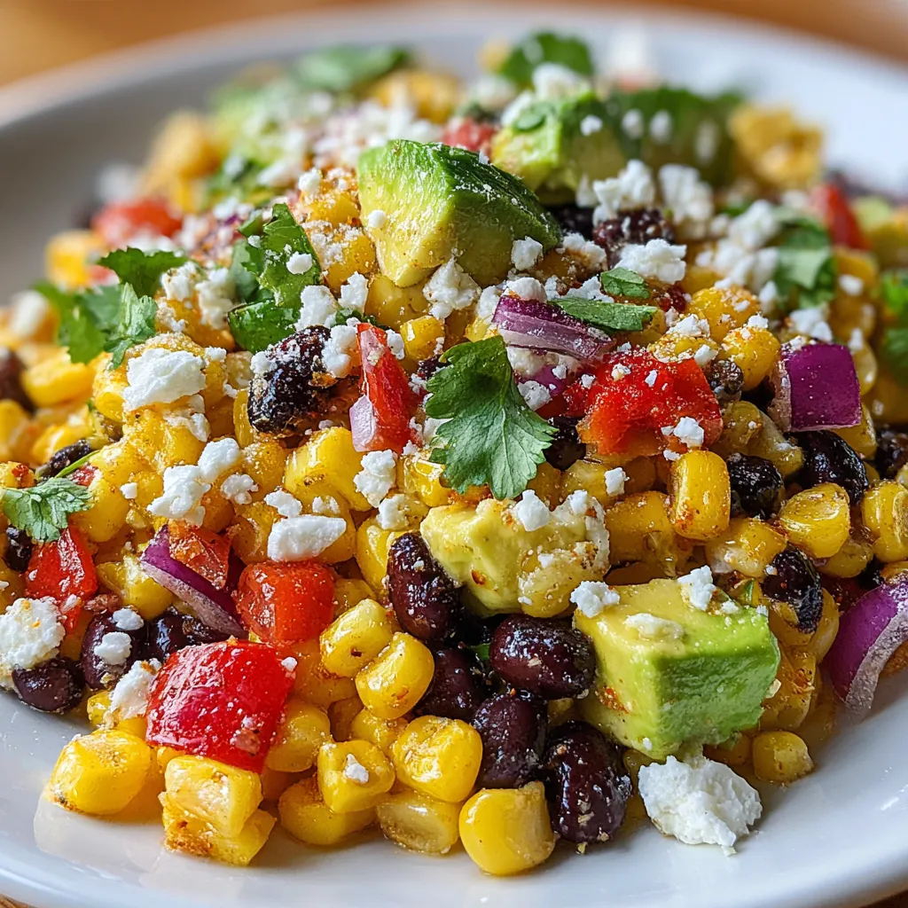 Healthy Corn and Black Bean Salad with Lime Dressing and Feta Cheese